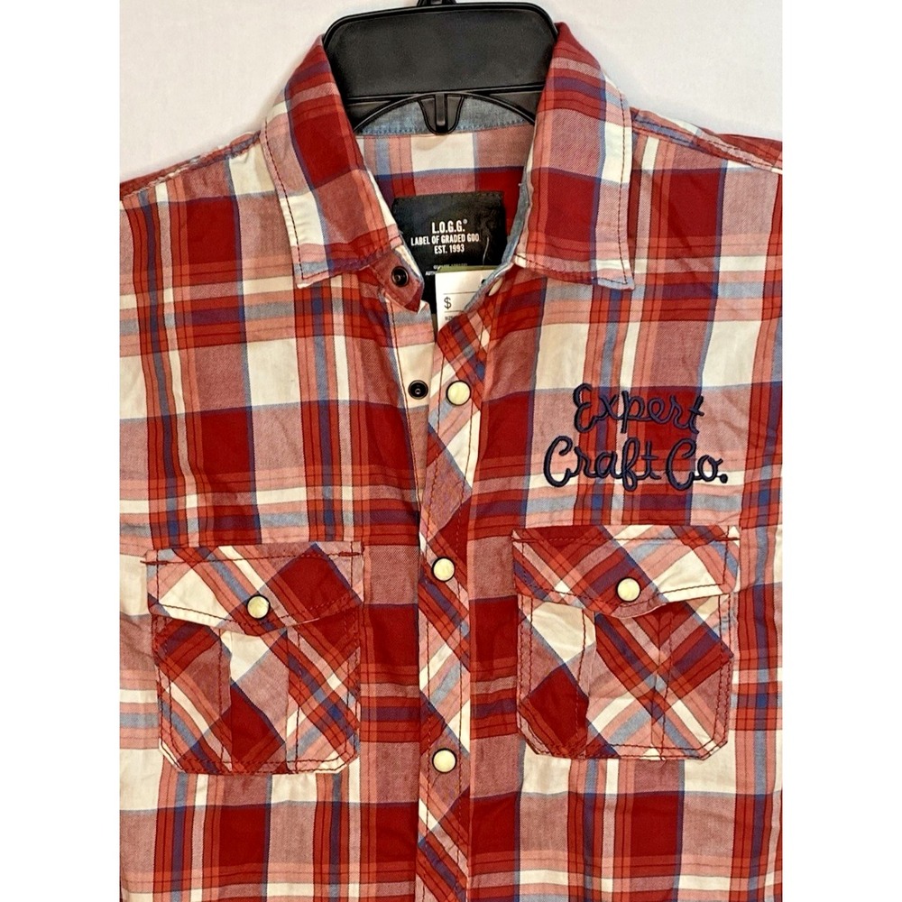H&M LOGG Boys Red Plaid Snap Button Shirt Expert Craft Co G Mills 48th Size 14Y+